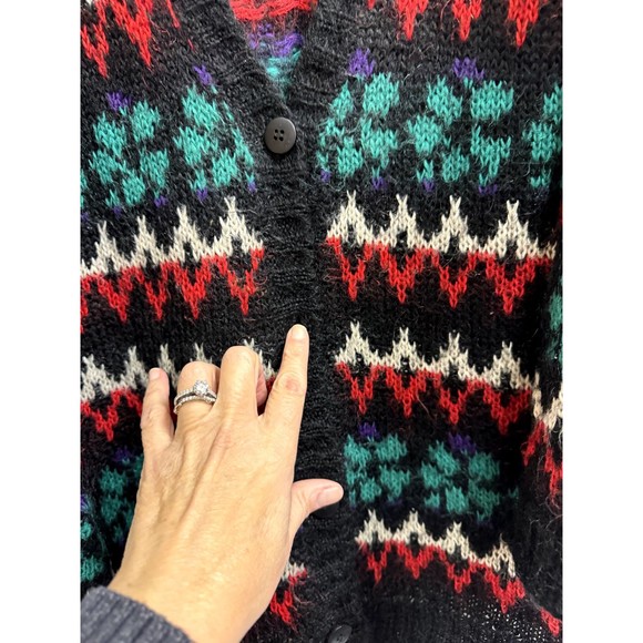 Knit Knit Vintage 80's Mohair Blend Oversized Grandpa Cardigan Sz Large - Picture 4 of 10